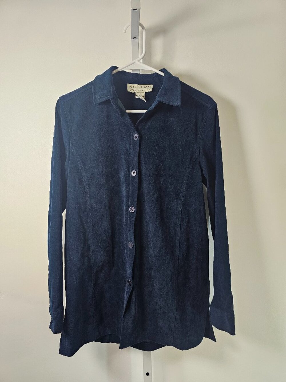 Vintage Norton McNaughton Blouse Teal Sueded Button Up Casual S